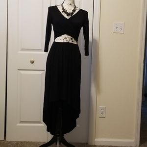 Sexy cut out mid section long sleeve high low dres